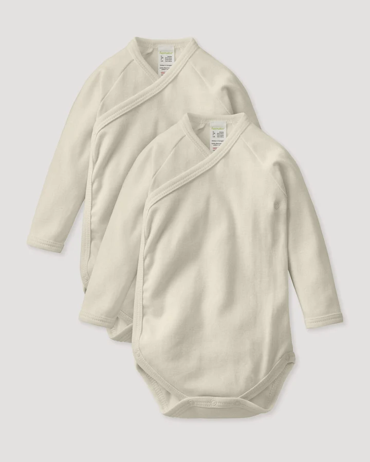 hessnatur Baby Wickelbody Langarm im 2er-Pack aus Bio-Baumwolle - natur - Größe 62/68