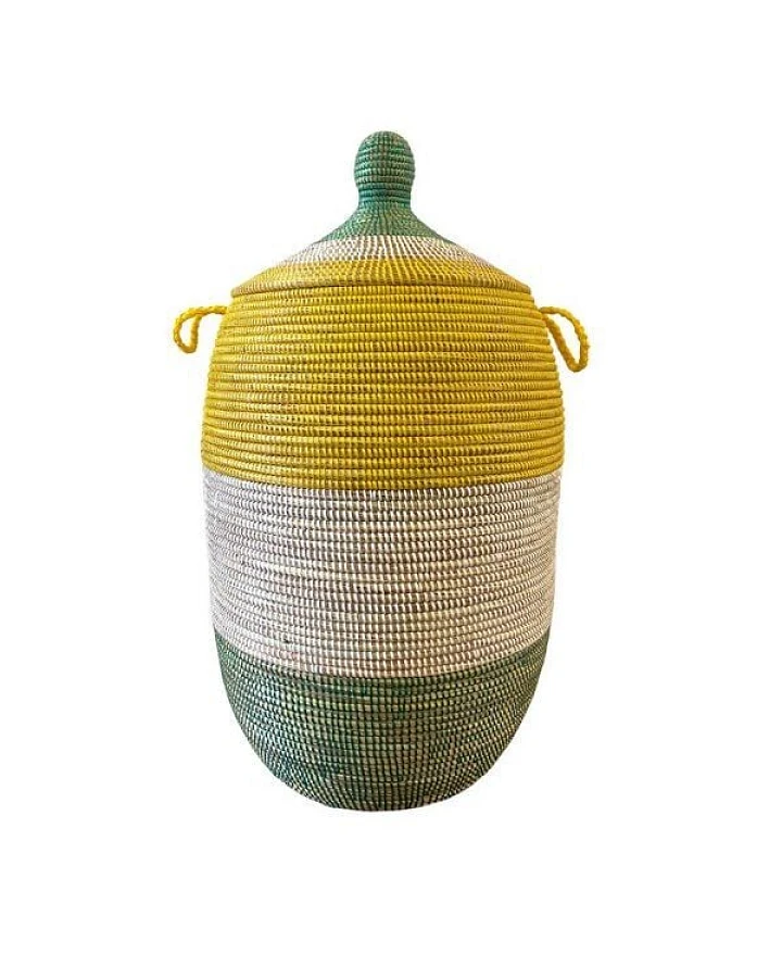 SWANE-Design Afrikanischer Wäschekorb - Bold Stripes Grün/Gelb - S/M/L/XL/XXL