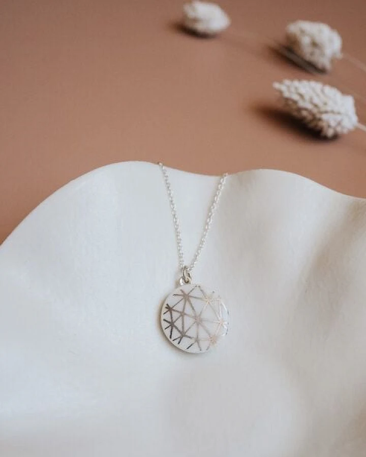 lille mus Halskette mit Porzellananhänger 'Geo' Porzellanschmuck SILBER