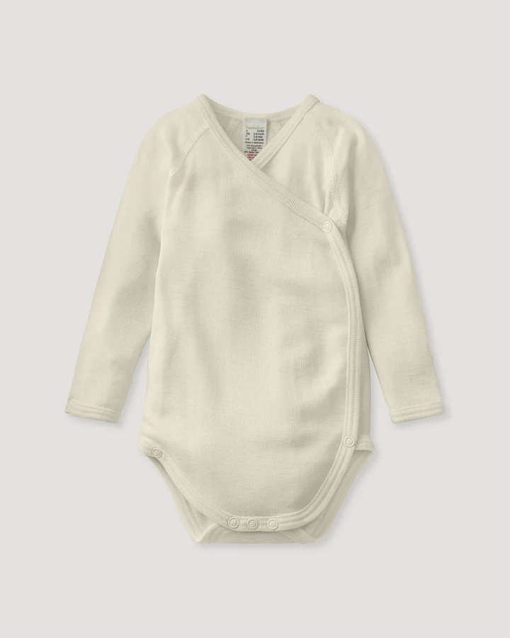 hessnatur Baby Wickelbody Langarm aus Bio-Merinowolle mit Seide - natur - Größe 50/56