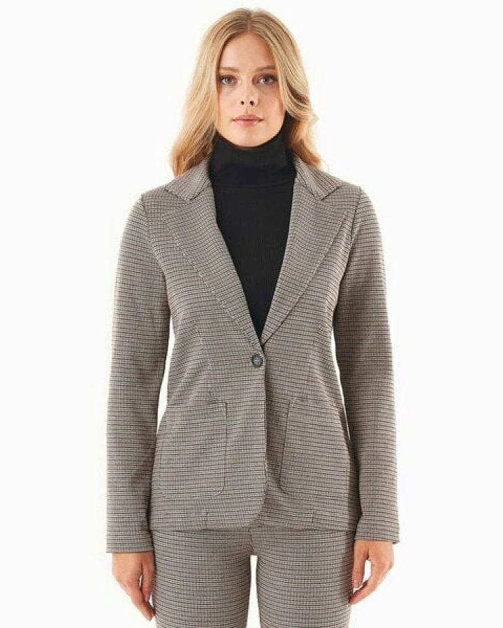ORGANICATION Blazer aus Bio-Baumwolle-Mix mit Hahnentrittmuster