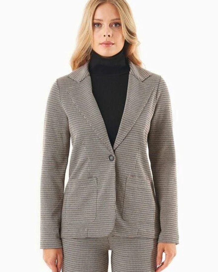 ORGANICATION Blazer aus Bio-Baumwolle-Mix mit Hahnentrittmuster