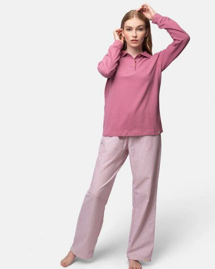 greenjama Damen Langarm-Shirt mit Polo-Kragen, GOTS-zertifiziert
