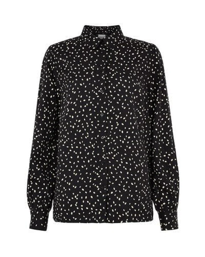 People Tree Schwarze Bluse mit Blätterdruck - Catherine