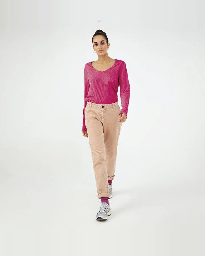 d'Els Esterella Damen V-Neck Langarm T-Shirt aus Flame Bio Baumwolle