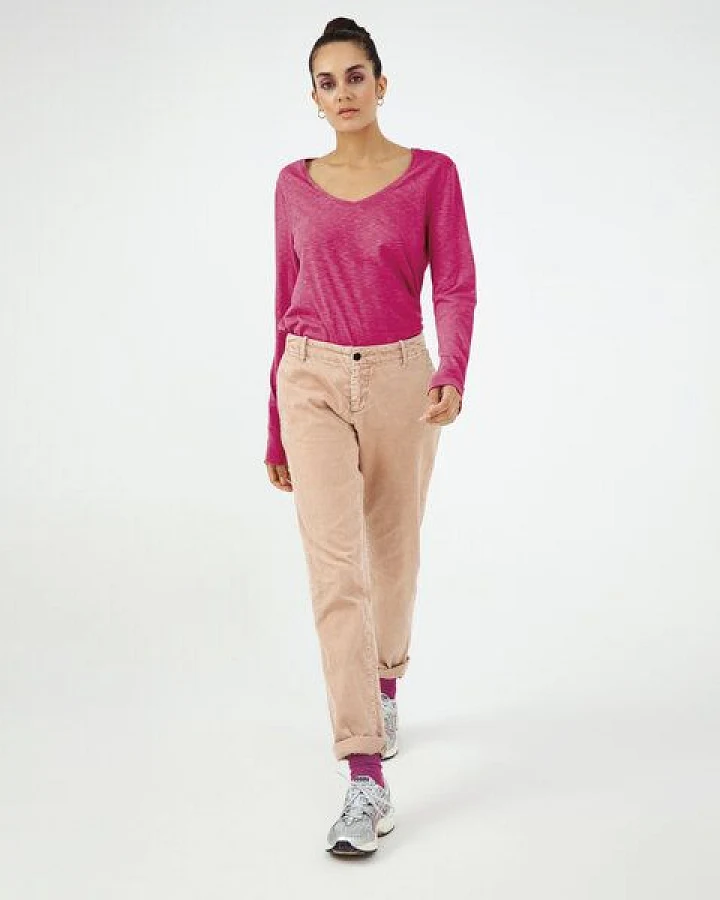 d'Els Esterella Damen V-Neck Langarm T-Shirt aus Flame Bio Baumwolle