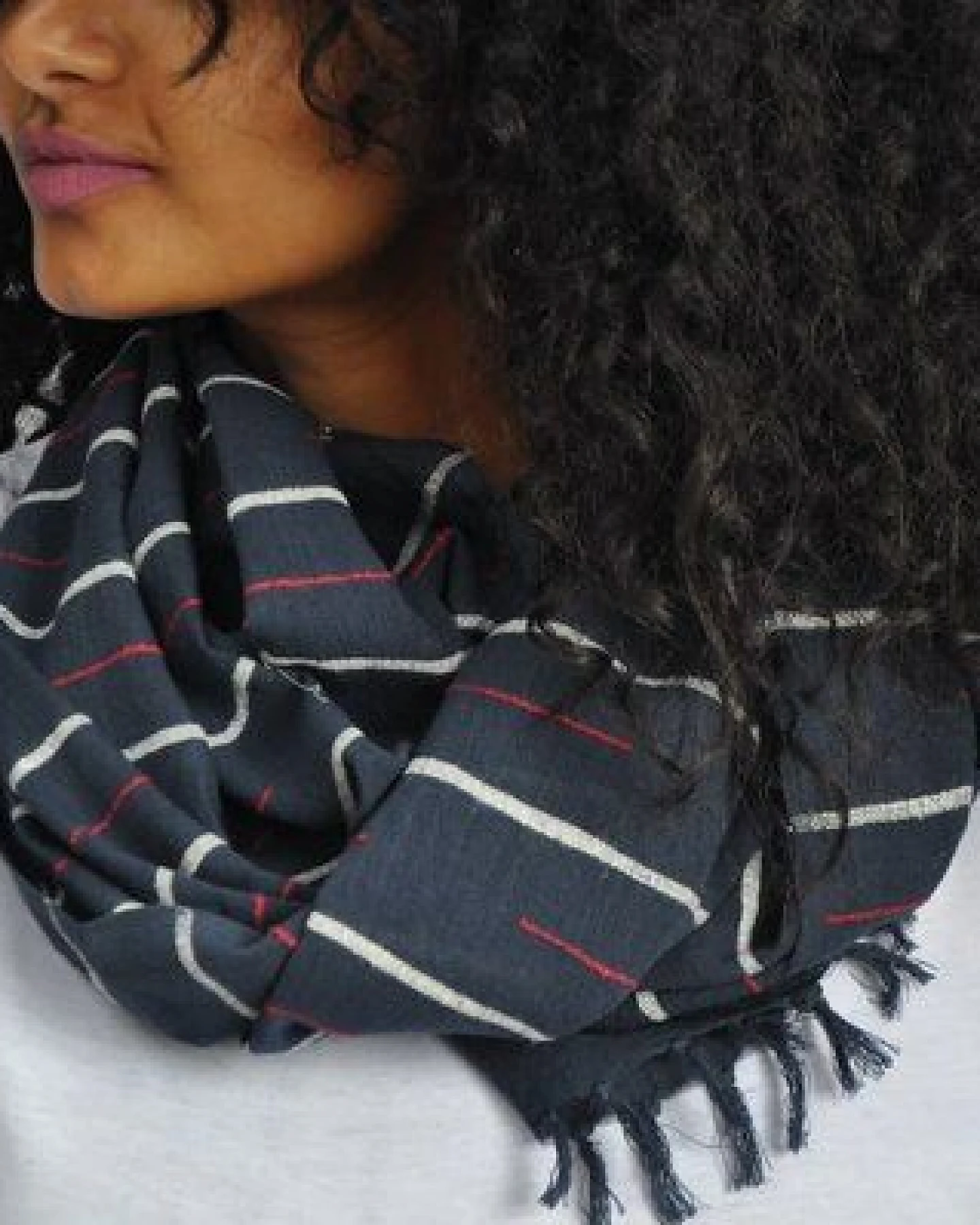Unisex Baumwoll- & Seidenschal - Henoc 45x180 - Blau - Sabahar Äthiopien – Ansicht 3