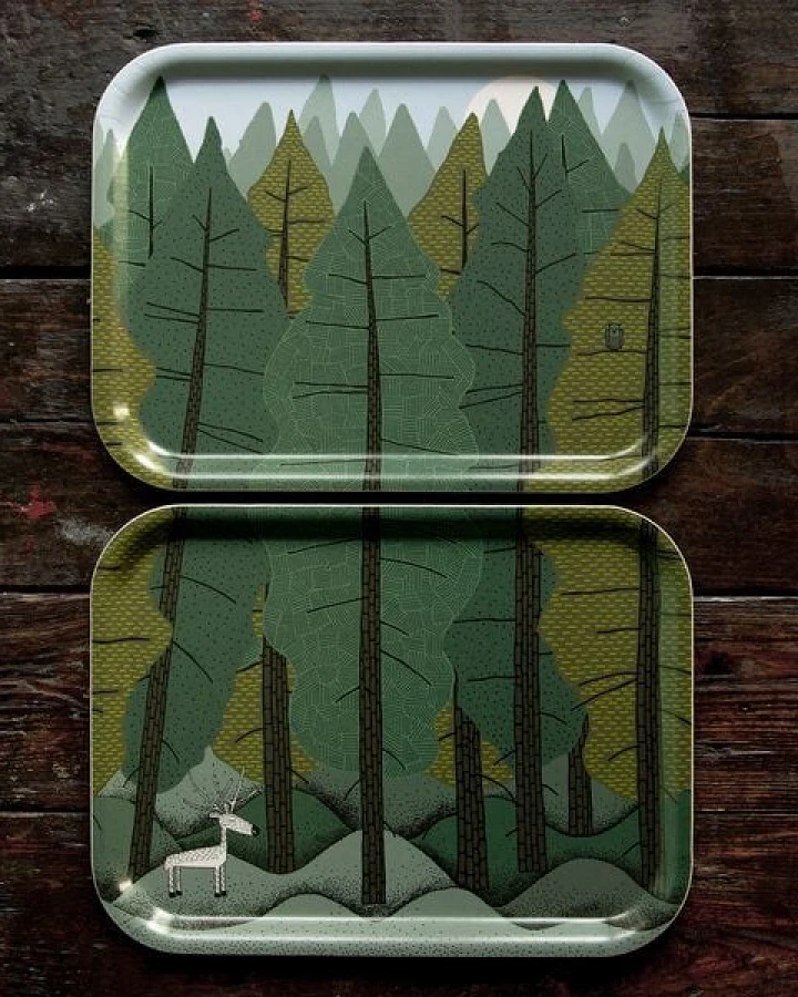 Cmig kleine Tabletts 2er Set Tannenwald aus Birkenfurnier