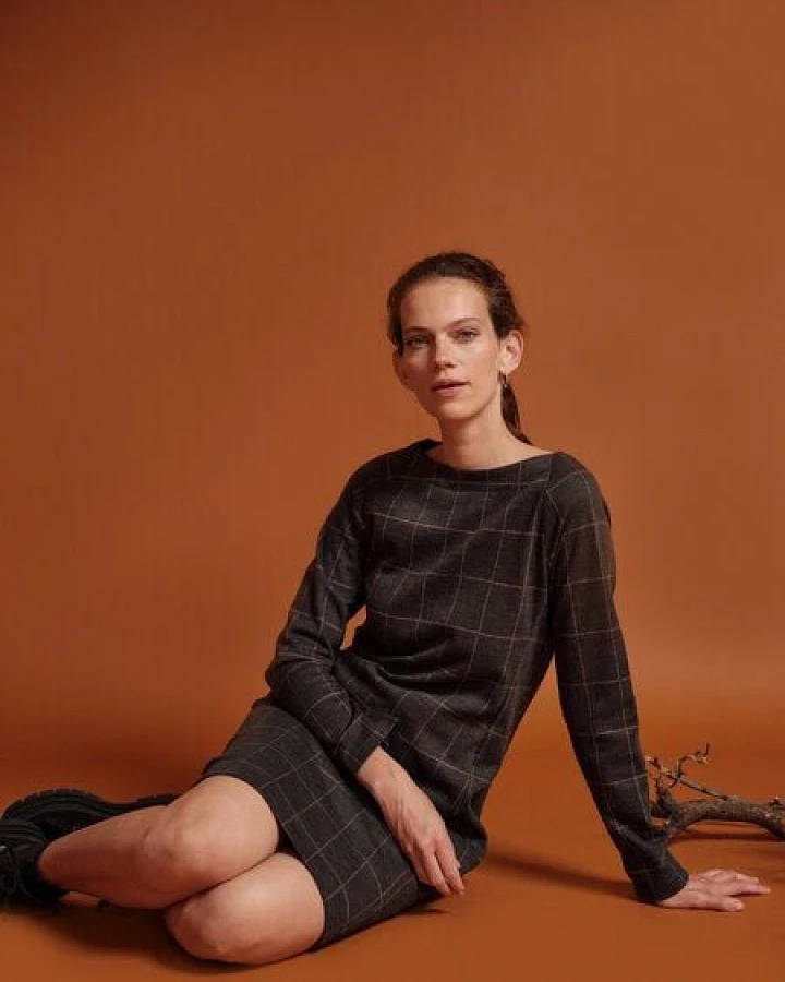 LANIUS Karo-Kleid aus Bio-Baumwolle, reiner Schurwolle und recyceltem Polyester