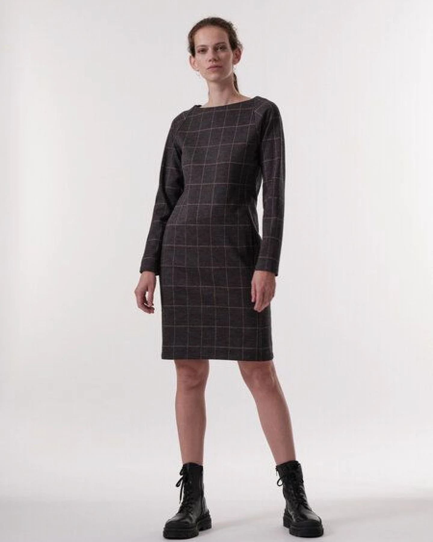 LANIUS Karo-Kleid aus Bio-Baumwolle, reiner Schurwolle und recyceltem Polyester – Ansicht 3