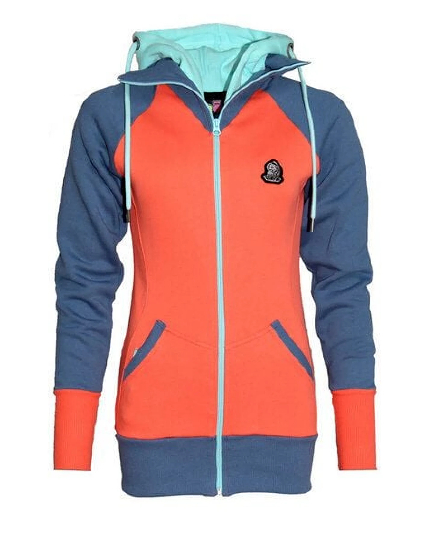 FÄDD Damen Sweatjacke aus Bio-Baumwolle "Troijer Z Heimat" Orange Blau – Ansicht 2