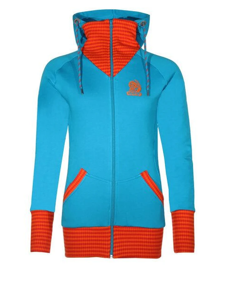 FÄDD Damen Sweatjacke aus Bio-Baumwolle "Troijer WZ Heimat" Türkis Orange