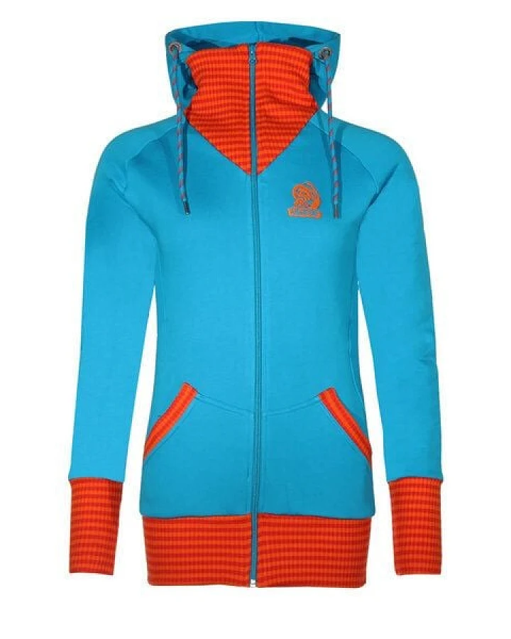 FÄDD Damen Sweatjacke aus Bio-Baumwolle "Troijer WZ Heimat" Türkis Orange