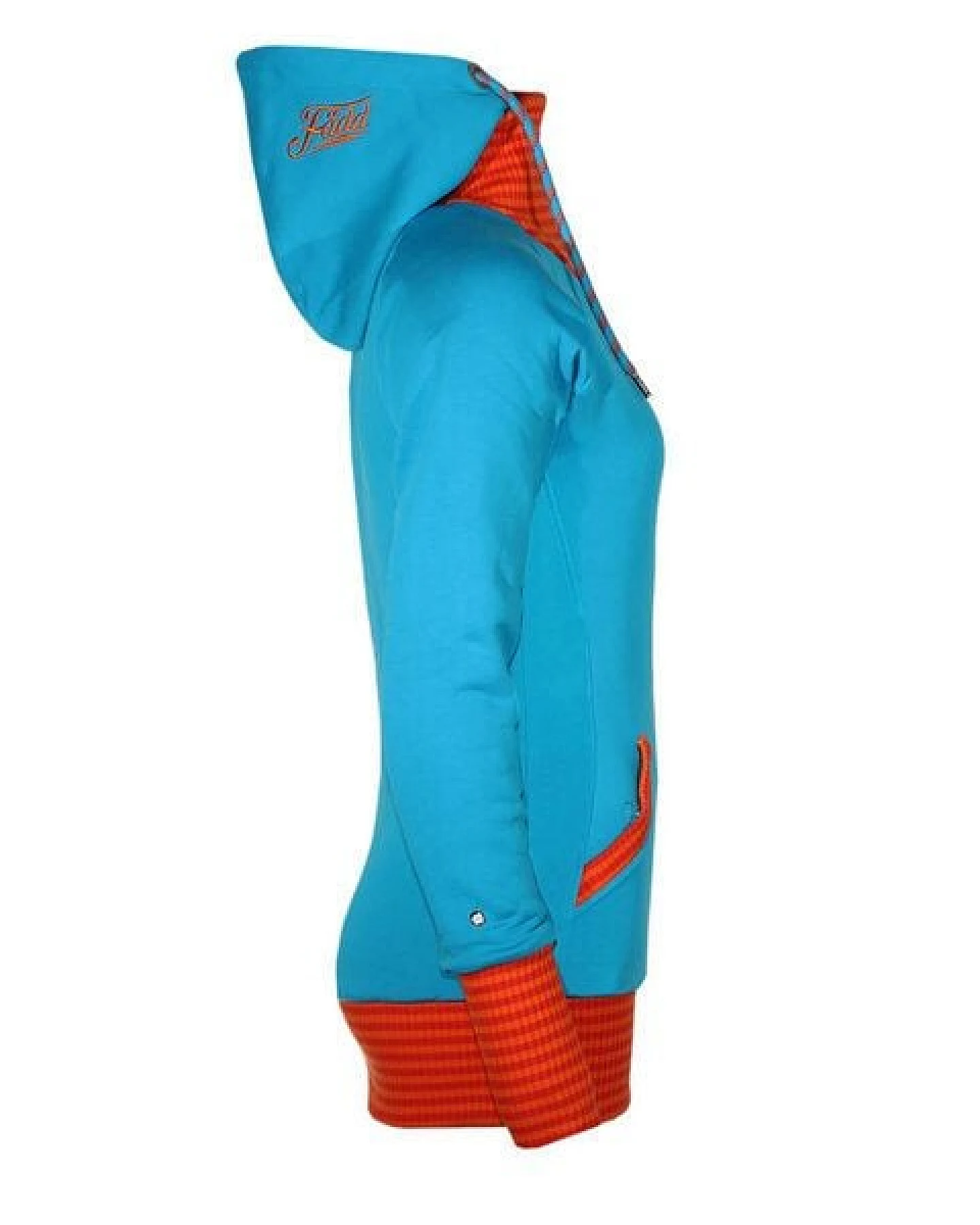 FÄDD Damen Sweatjacke aus Bio-Baumwolle "Troijer WZ Heimat" Türkis Orange – Ansicht 4
