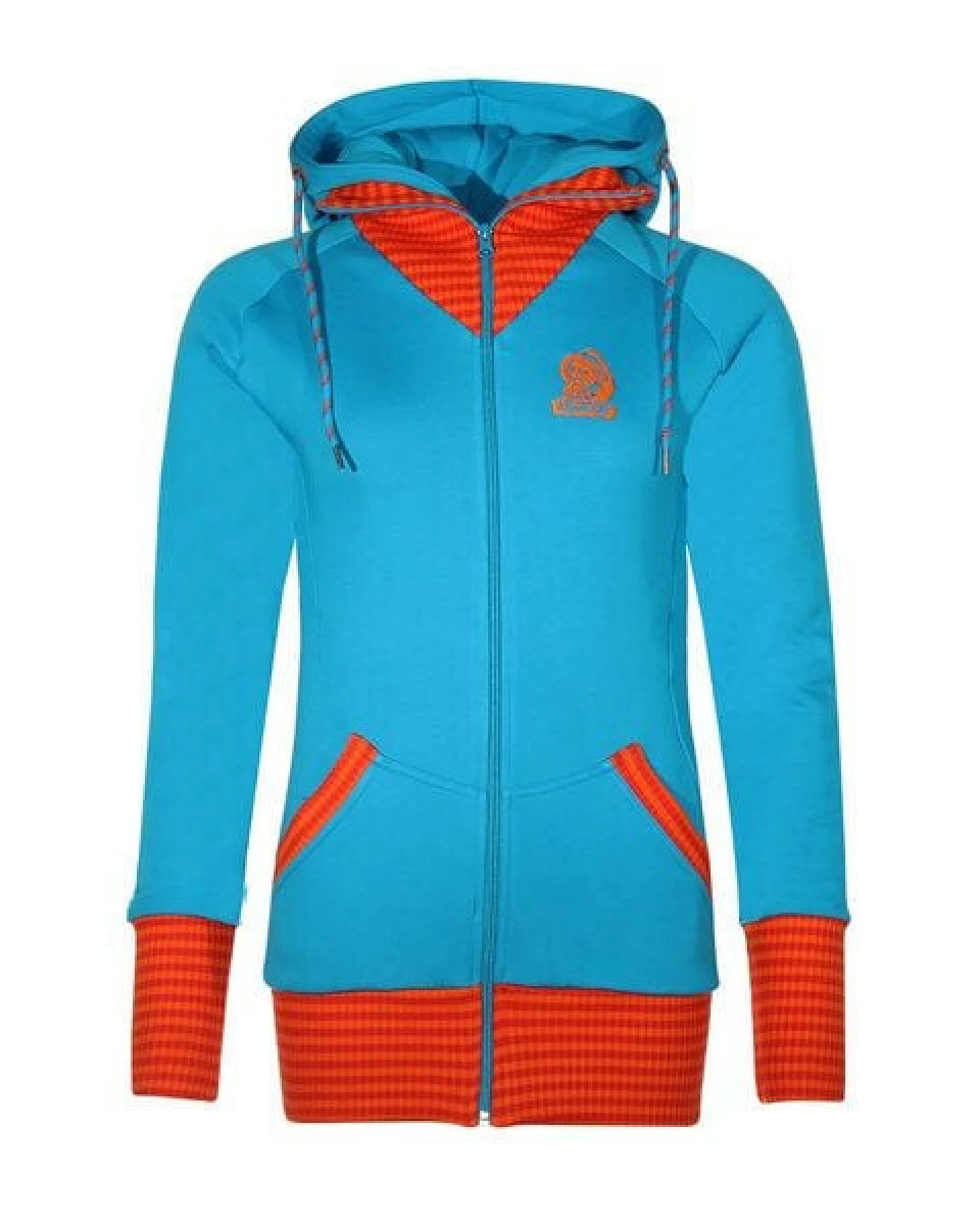 FÄDD Damen Sweatjacke aus Bio-Baumwolle "Troijer WZ Heimat" Türkis Orange – Ansicht 2