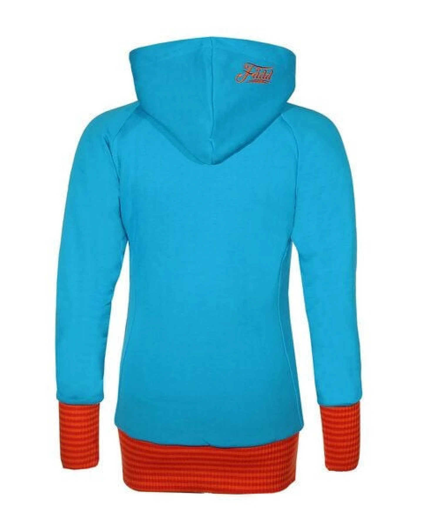 FÄDD Damen Sweatjacke aus Bio-Baumwolle "Troijer WZ Heimat" Türkis Orange – Ansicht 3