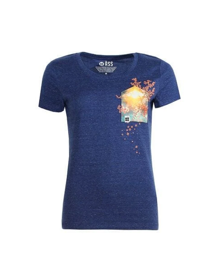 FÄDD Damen T-Shirt Rundhals aus Bio-Baumwolle "Kirschplüte BT" Blau