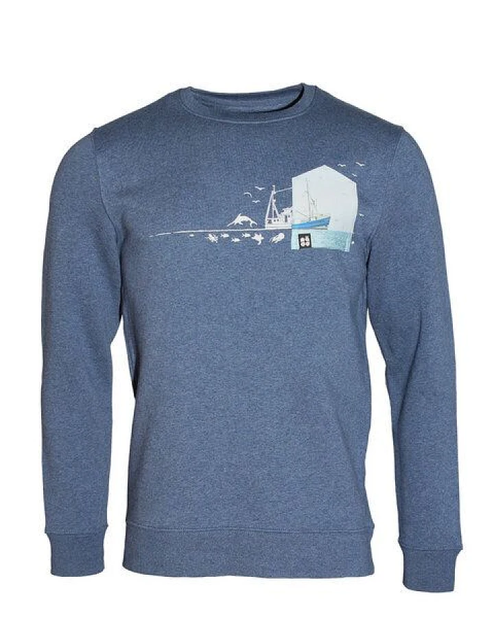FÄDD Herren Sweatshirt Pullover aus Bio-Baumwolle "Fischernteboot BT" Blau