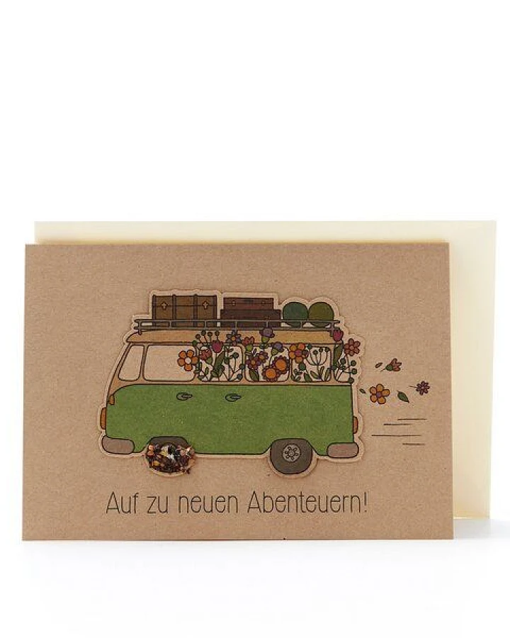 Die Stadtgärtner Grußkarte für Camper I VW Bus / Bulli mit Blumensamen zum Einpflanzen