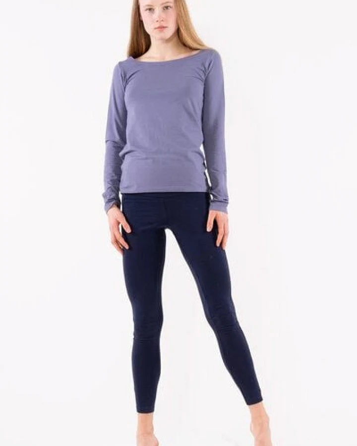 YOIQI Langarmshirt mit weitem Halsausschnitt in hellblau