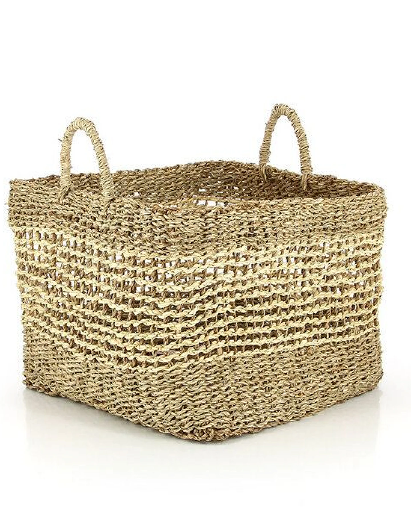 GLOBO Fair Trade Seegraskorb SEN Palmblatt und Seegras, 20-40cm, quadratisch mit Griffen – Ansicht 3
