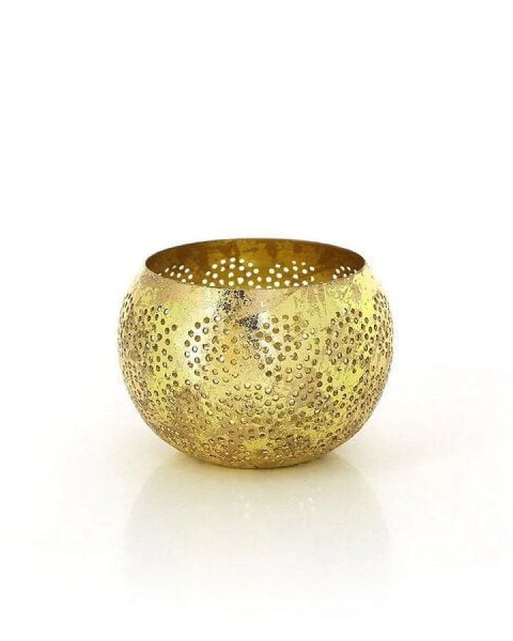 GLOBO Fair Trade Windlicht MANDALA GOLD aus Eisenblech, Fair Trade aus Indien