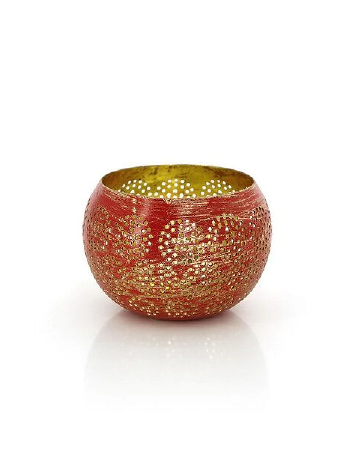 GLOBO Fair Trade Windlicht MANDALA ROT aus Eisenblech, Fair Trade aus Indien
