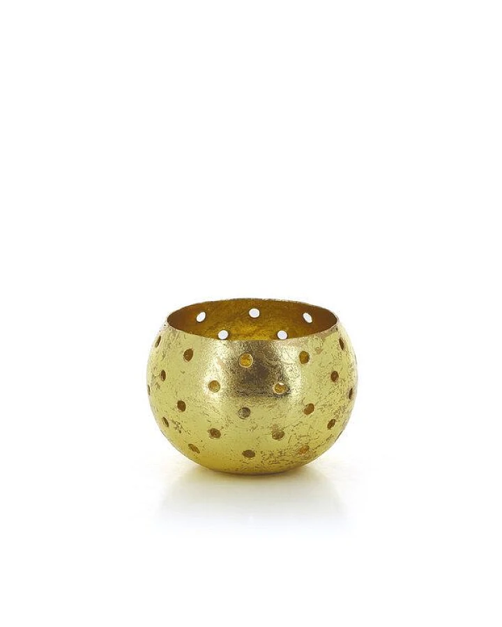 GLOBO Fair Trade Großes Windlicht DOTS GOLD aus Eisenblech, Fair Trade aus Indien