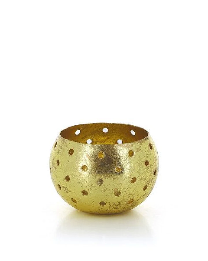 GLOBO Fair Trade Großes Windlicht DOTS GOLD aus Eisenblech, Fair Trade aus Indien