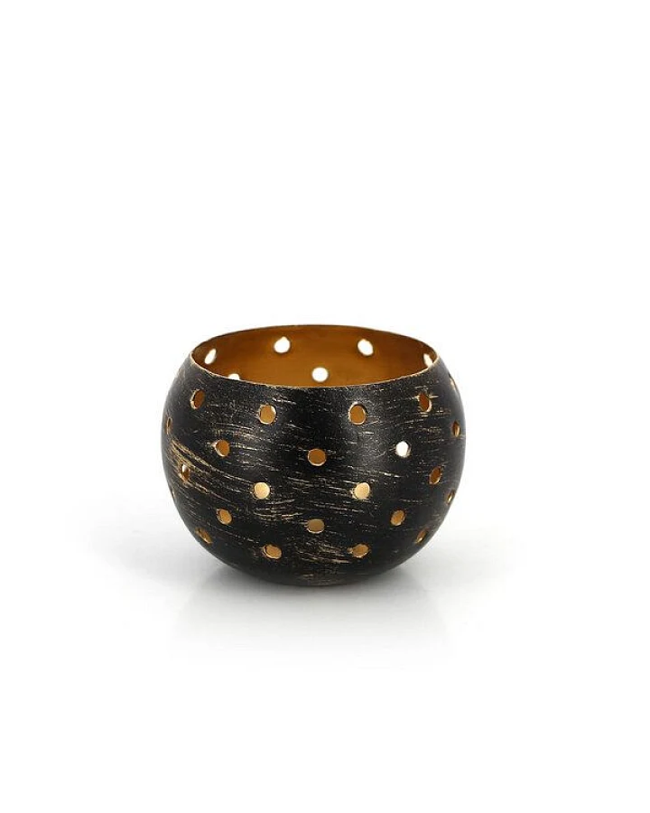 GLOBO Fair Trade Windlicht DOTS SCHWARZ aus Eisenblech, Fair Trade aus Indien