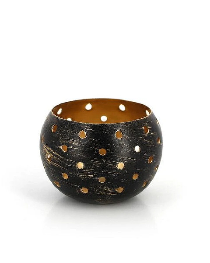 GLOBO Fair Trade Windlicht DOTS SCHWARZ aus Eisenblech, Fair Trade aus Indien