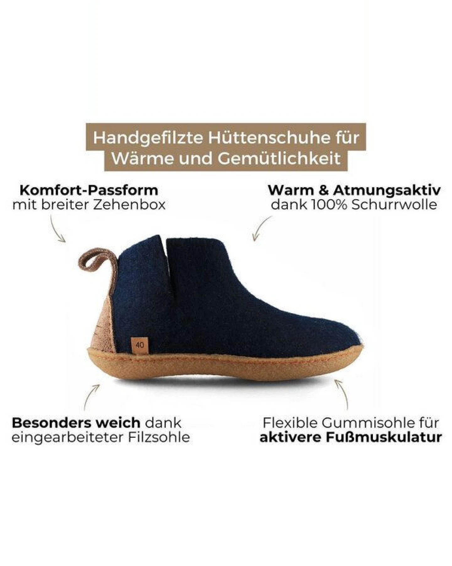 WoolFit Yeti Filzboots hohe Hausschuhe mit Naturgummisohle, handgefilzt aus 100% Wolle – Ansicht 3
