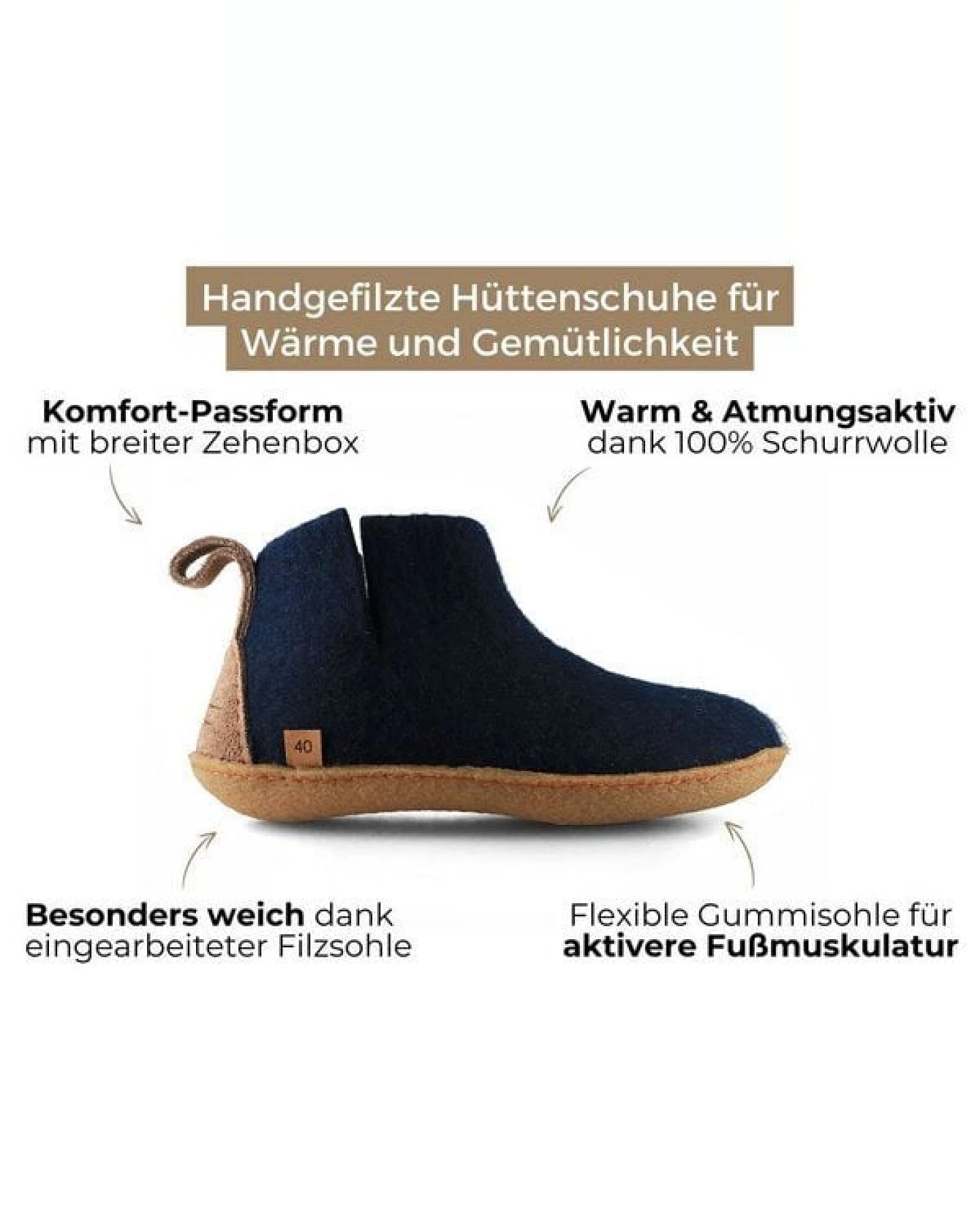 WoolFit Yeti Filzboots hohe Hausschuhe mit Naturgummisohle, handgefilzt aus 100% Wolle – Ansicht 3