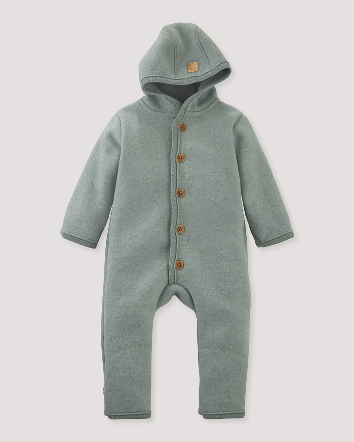 hessnatur Baby Wollwalk Overall aus Bio-Merinowolle - grün - Größe 50/56