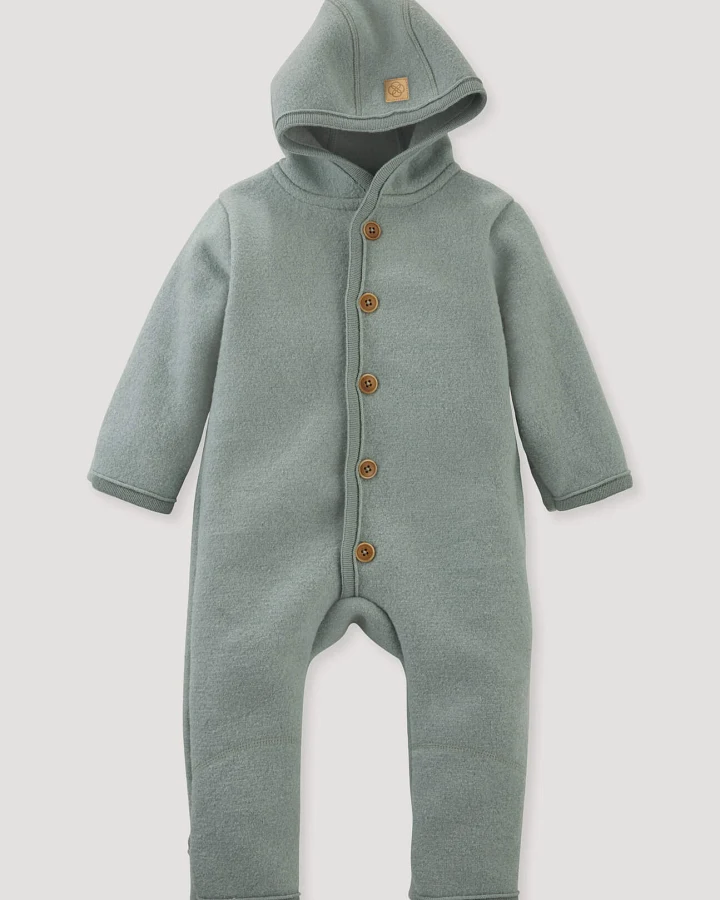 hessnatur Baby Wollwalk Overall aus Bio-Merinowolle - grün - Größe 50/56