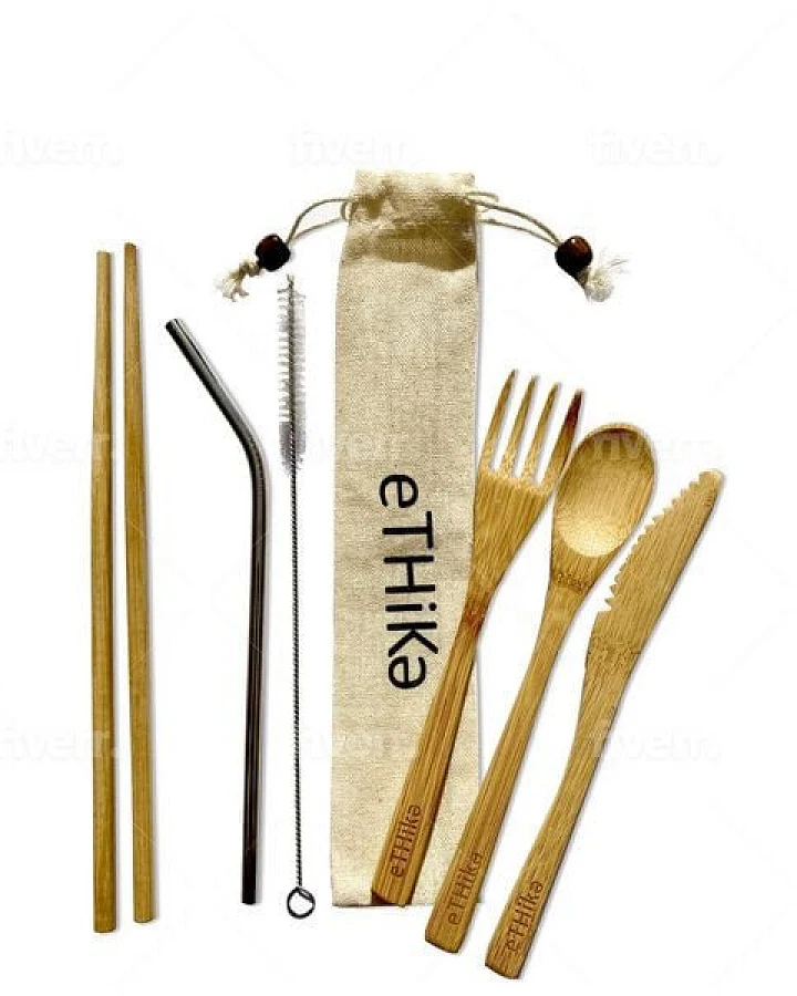 eTHikǝ Wiederverwendbares Bambus-Besteck 7er-Set
