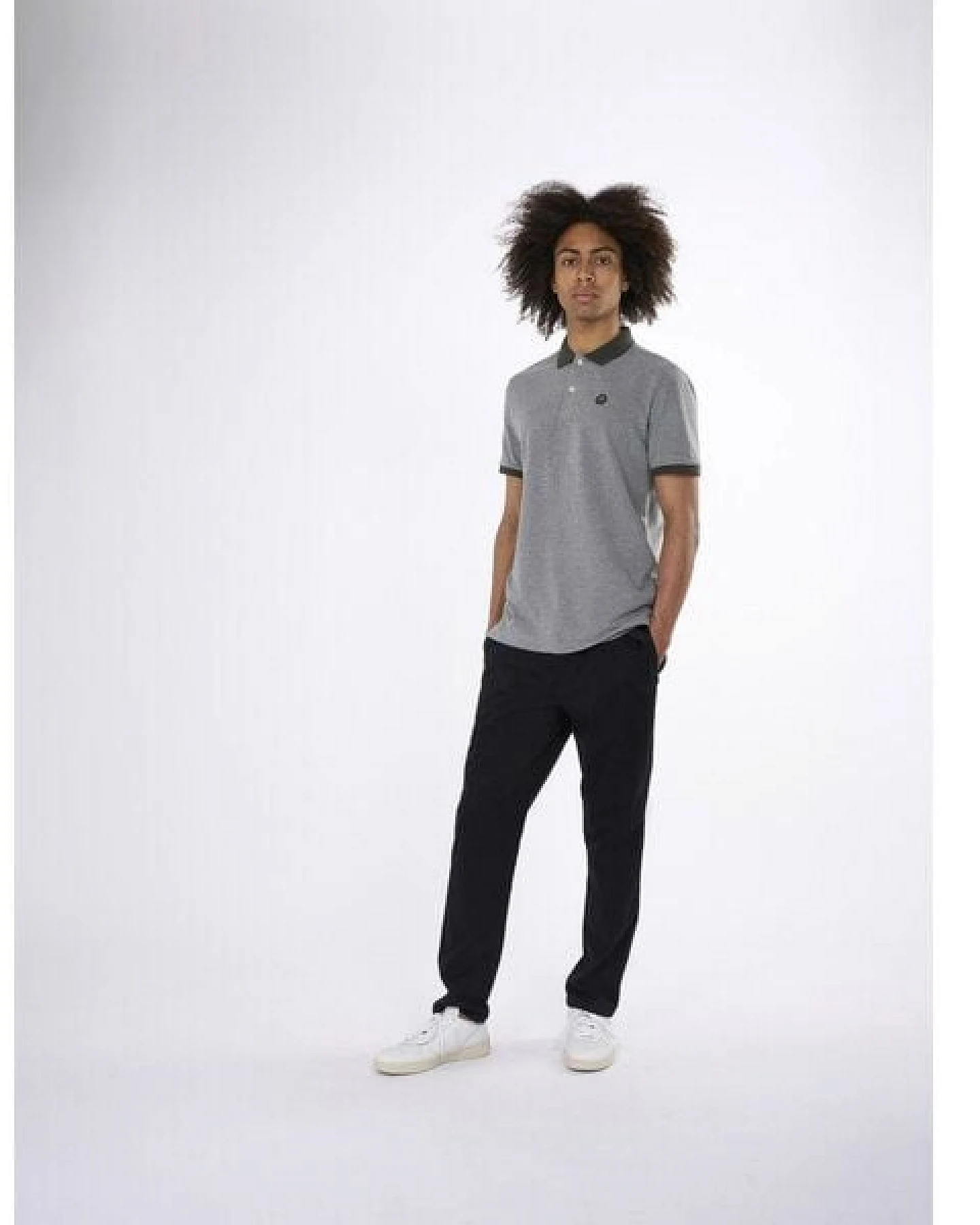 KnowledgeCotton Apparel Melange T-Shirt - Yarn dyed badge polo - aus Bio - Baumwolle – Ansicht 3