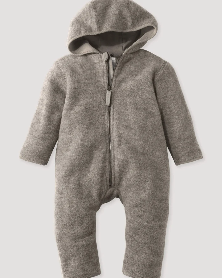 hessnatur Baby Wollfleece Overall aus Bio-Merinowolle - grau - Größe 74/80
