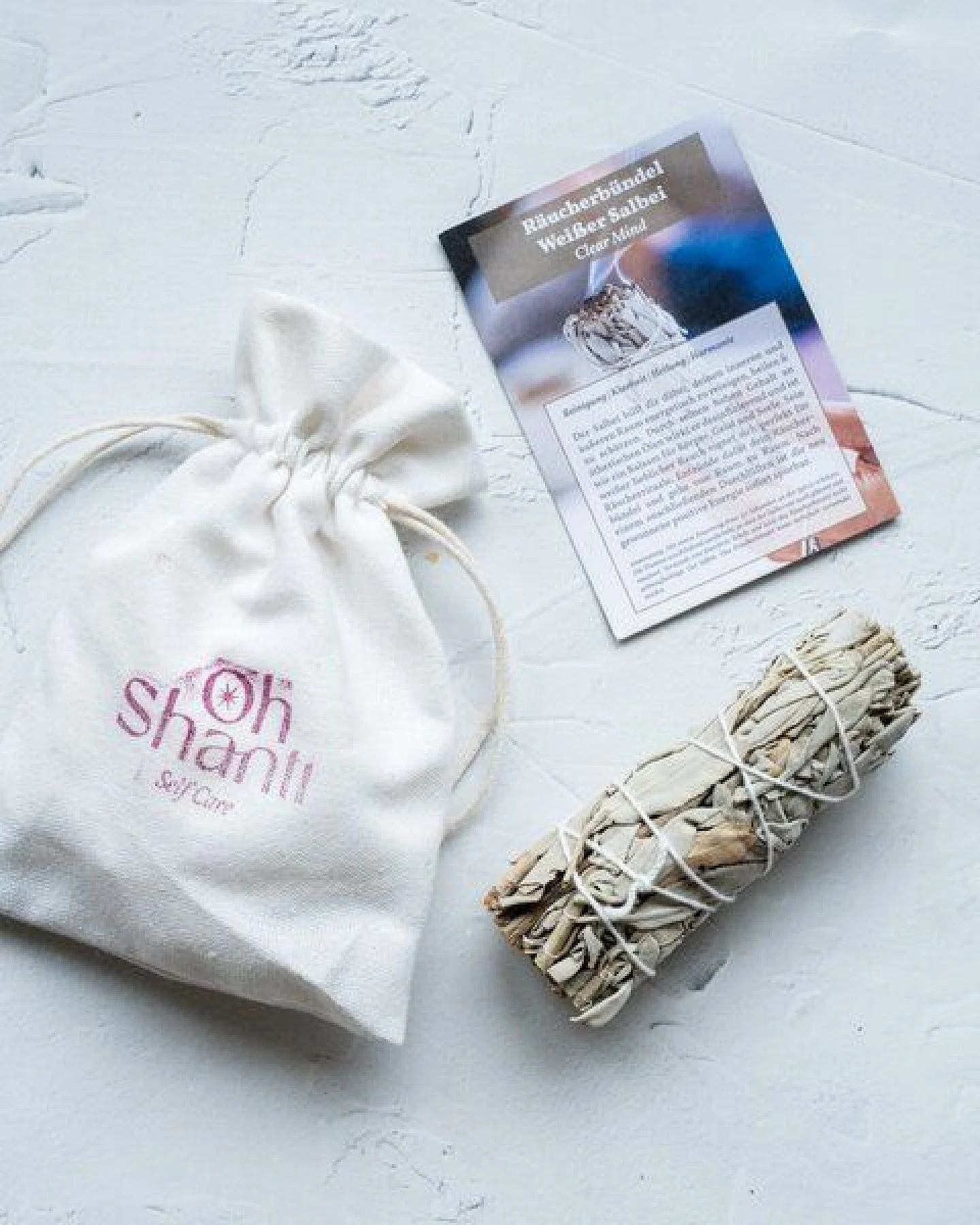 Oh Shanti CLEAR MIND Räucherbündel Weißer Salbei in Baumwollbeutel inkl. Affirmationskarte – Ansicht 2