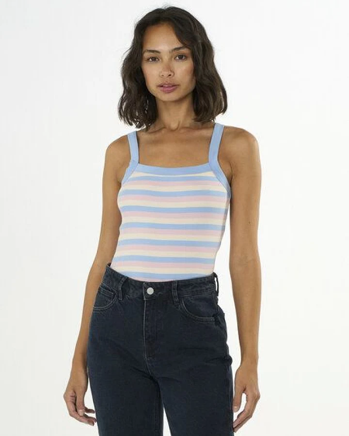 KnowledgeCotton Apparel Ripptop gestreift - Striped rib strap top - aus Bio-Baumwolle