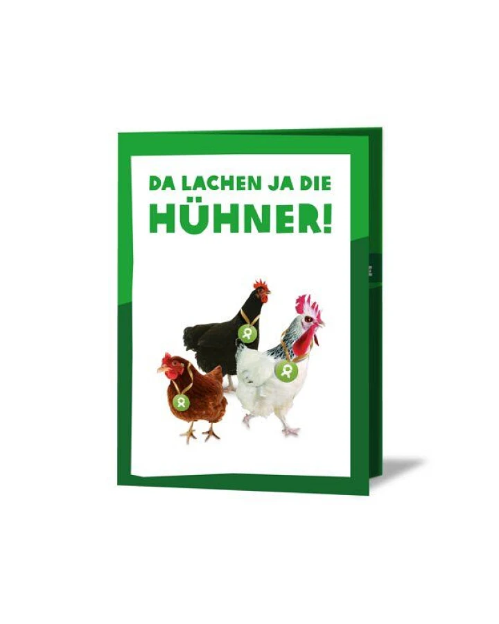 OxfamUnverpackt Spenden-Geschenk "Gackernde Hühner" (Grußkarte mit Magnet)
