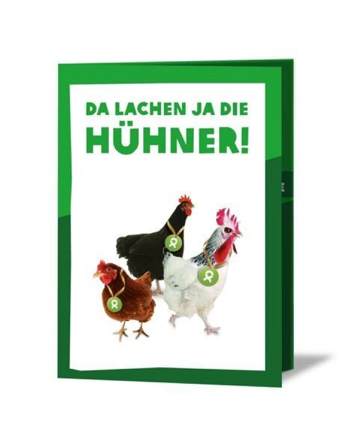 OxfamUnverpackt Spenden-Geschenk "Gackernde Hühner" (Grußkarte mit Magnet)