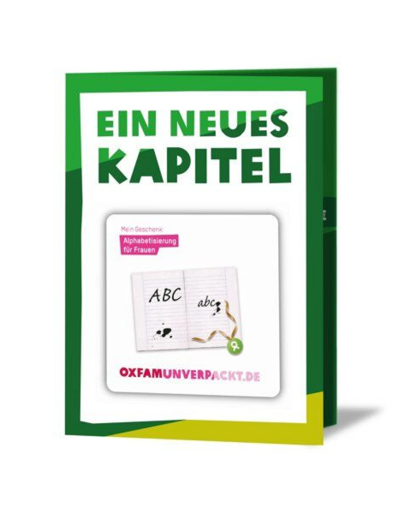 OxfamUnverpackt Spenden-Geschenk "Alphabetisierung für Frauen" (Grußkarte mit Magnet) – Ansicht 2