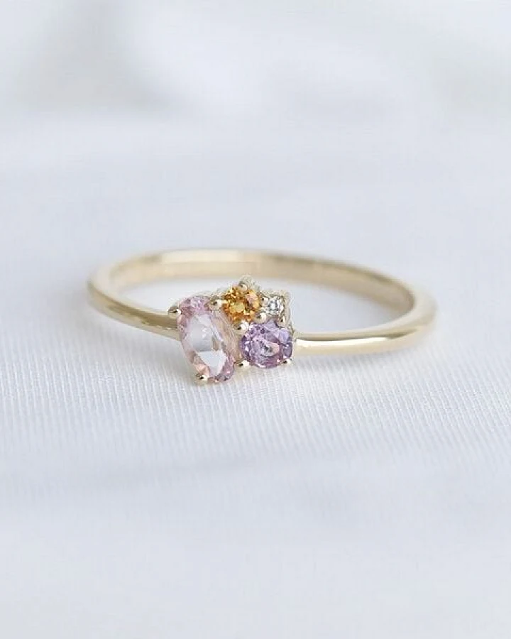Eppi Cluster-Ring mit Morganit, Saphir, Citrin und Diamant Bluma