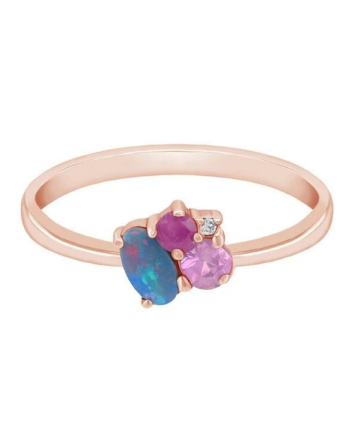 Eppi Goldener Cluster-Ring mit Opal, Rubin, Saphir und Diamant Caily