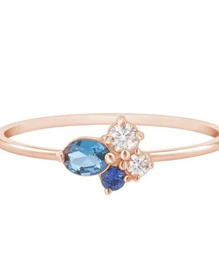 Eppi Goldener Cluster-Ring mit Topas, Saphir und Moissanit Avah