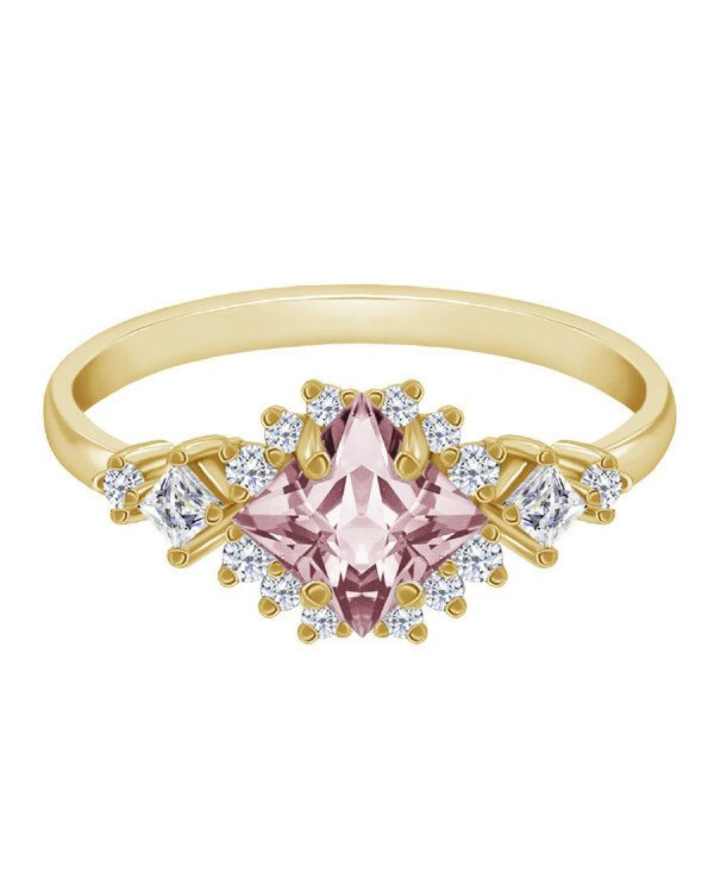 Eppi Goldener Ring mit Princess Morganit und Moissaniten Medrie – Ansicht 3