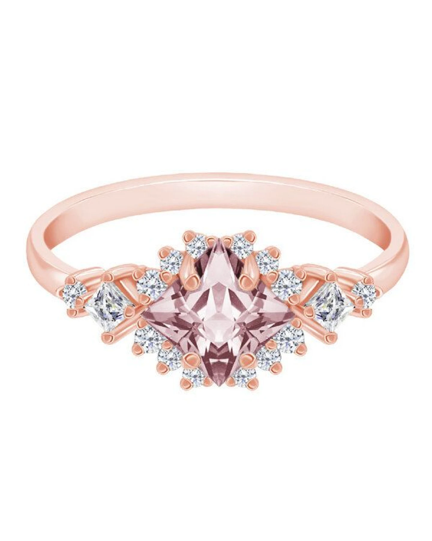 Eppi Goldener Ring mit Princess Morganit und Moissaniten Medrie – Ansicht 3