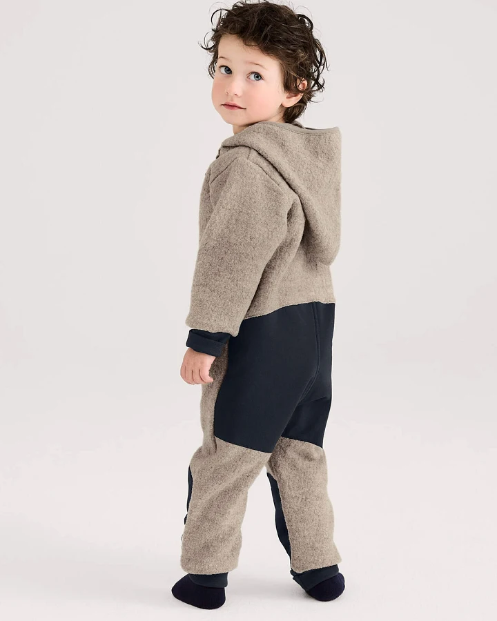 hessnatur Baby Wollwalk Overall aus Bio-Merinowolle mit Softshell - grau - Größe 74/80