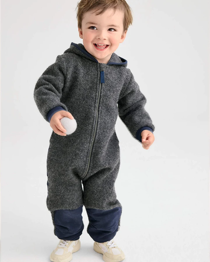 hessnatur Baby Wollwalk Overall aus Bio-Merinowolle mit Softshell - grau - Größe 74/80